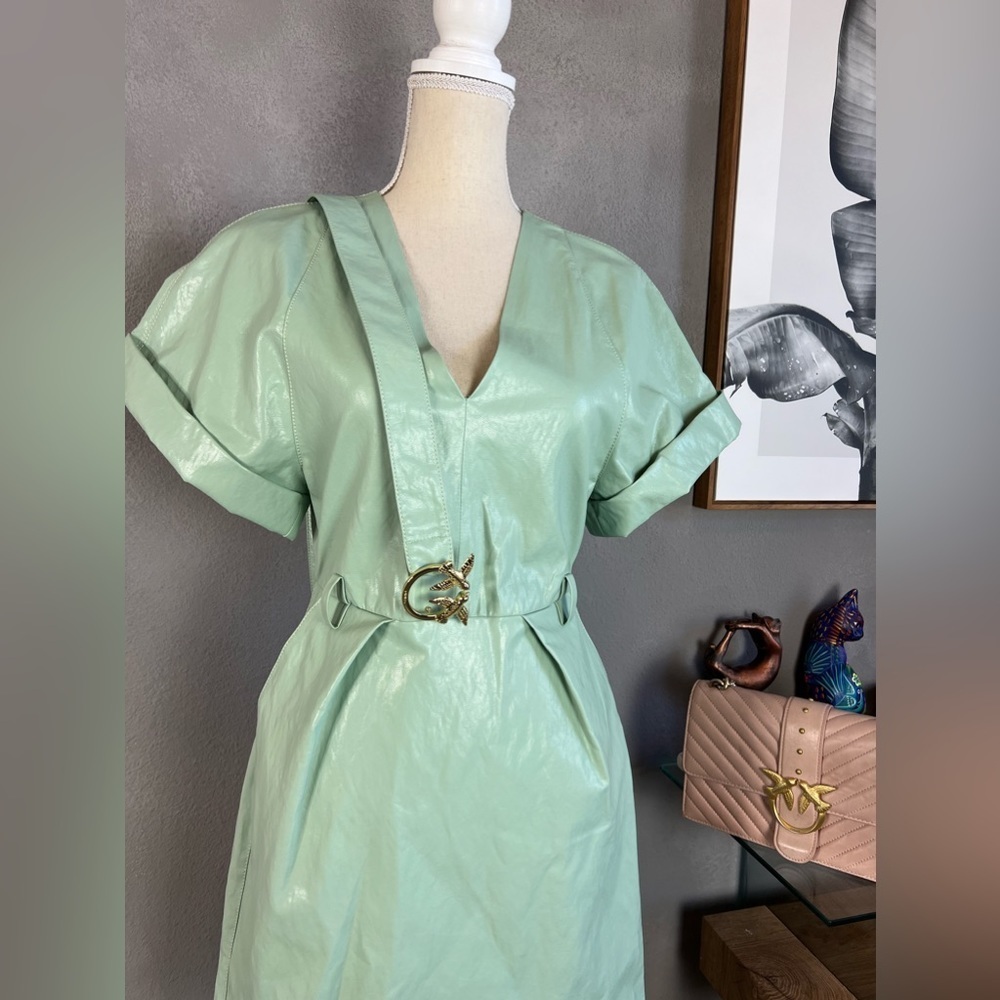 Pinko V neck mini dress - pastel green - Picture 3 of 9